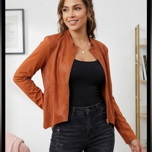 Guess Women's Rust Leather-Effect Jacket